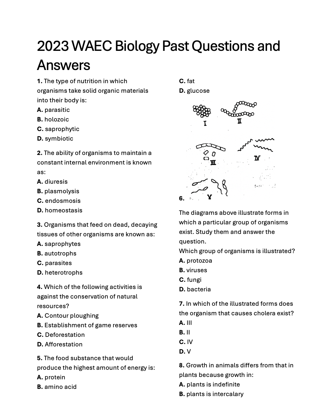 waec biology past questions and answer
